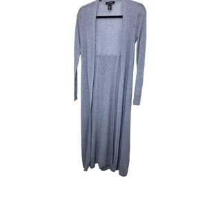 White House Black‎ Long Open-Front Gray Ribbed Knit Cardigan